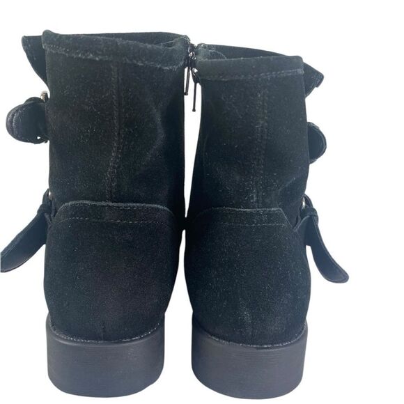 Steve Madden 7.5 Alick black suede moto boots w/buckles and low heel - Picture 5 of 6